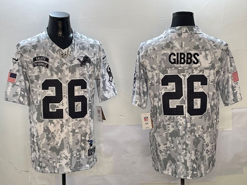 Men Detroit Lions 26 Gibbs Nike Arctic Camo 2024 Salute to Service Limited NFL Jersey style 2
